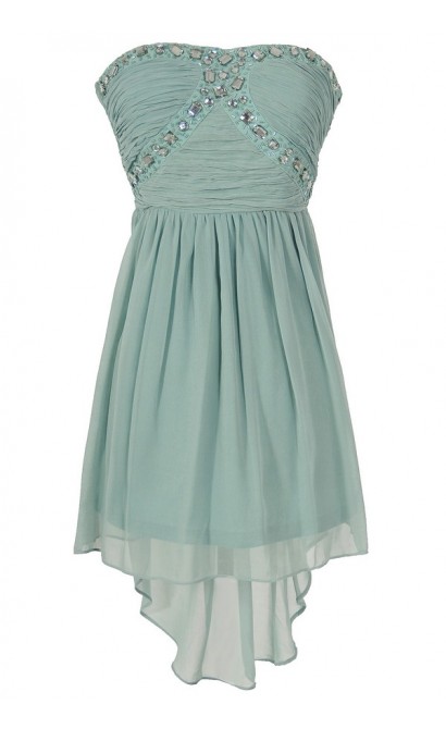 Beads of Light Embellished High Low Dress in Mint
